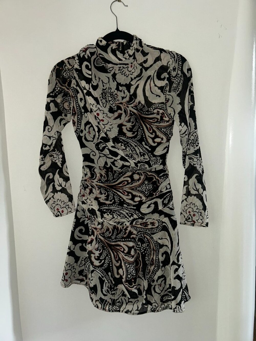ZARA Paisley Print Mini Dress – Black & White, Long Sleeve